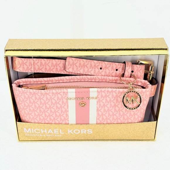 NWT Michael Kors Women's Primrose Pink Adjustable Logo Belt Bag With Stripe S/M - Picture 2 of 8